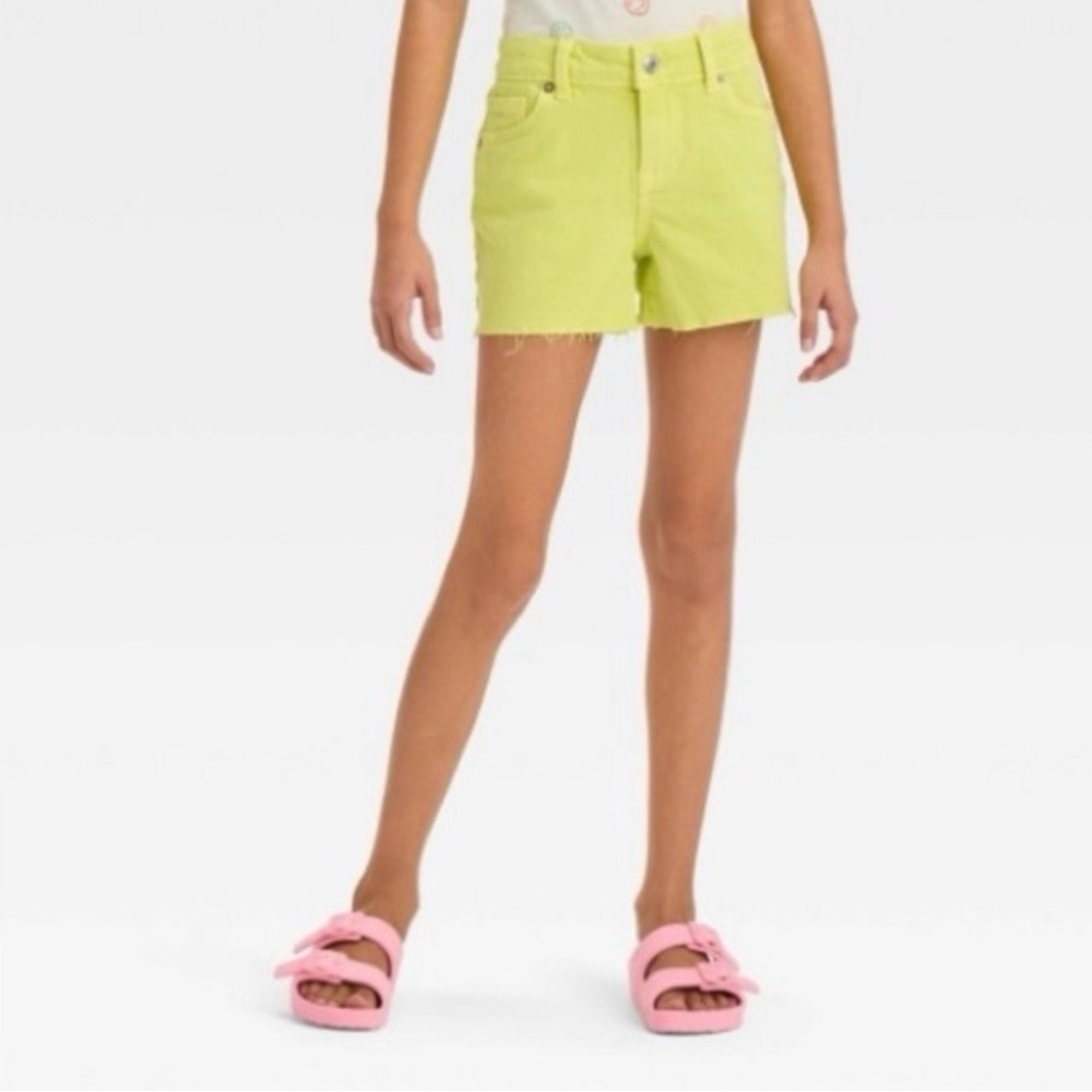 Cat & Jack Girls' Mid-Rise Cut-Off Jean Shorts - Neon Green Size Large (10/12)
